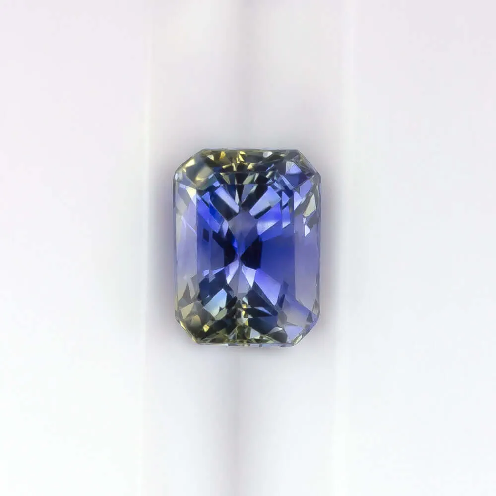 0.87ct BI COLOR SAPPHIRE BLUE YELLOW EMERALD SHAPE CUT NATURAL LOOSE BAGUETTE