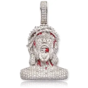 10KW 1.90CTW DIAMOND BLEEDING JESUS HEAD PENDANT