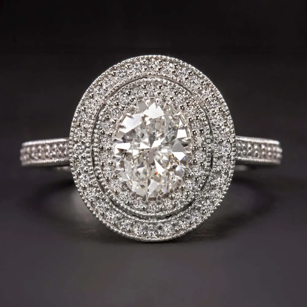 1.35ct GIA CERTIFIED H SI1 OVAL CUT DIAMOND ENGAGEMENT RING DOUBLE HALO COCKTAIL