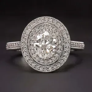 1.35ct GIA CERTIFIED H SI1 OVAL CUT DIAMOND ENGAGEMENT RING DOUBLE HALO COCKTAIL