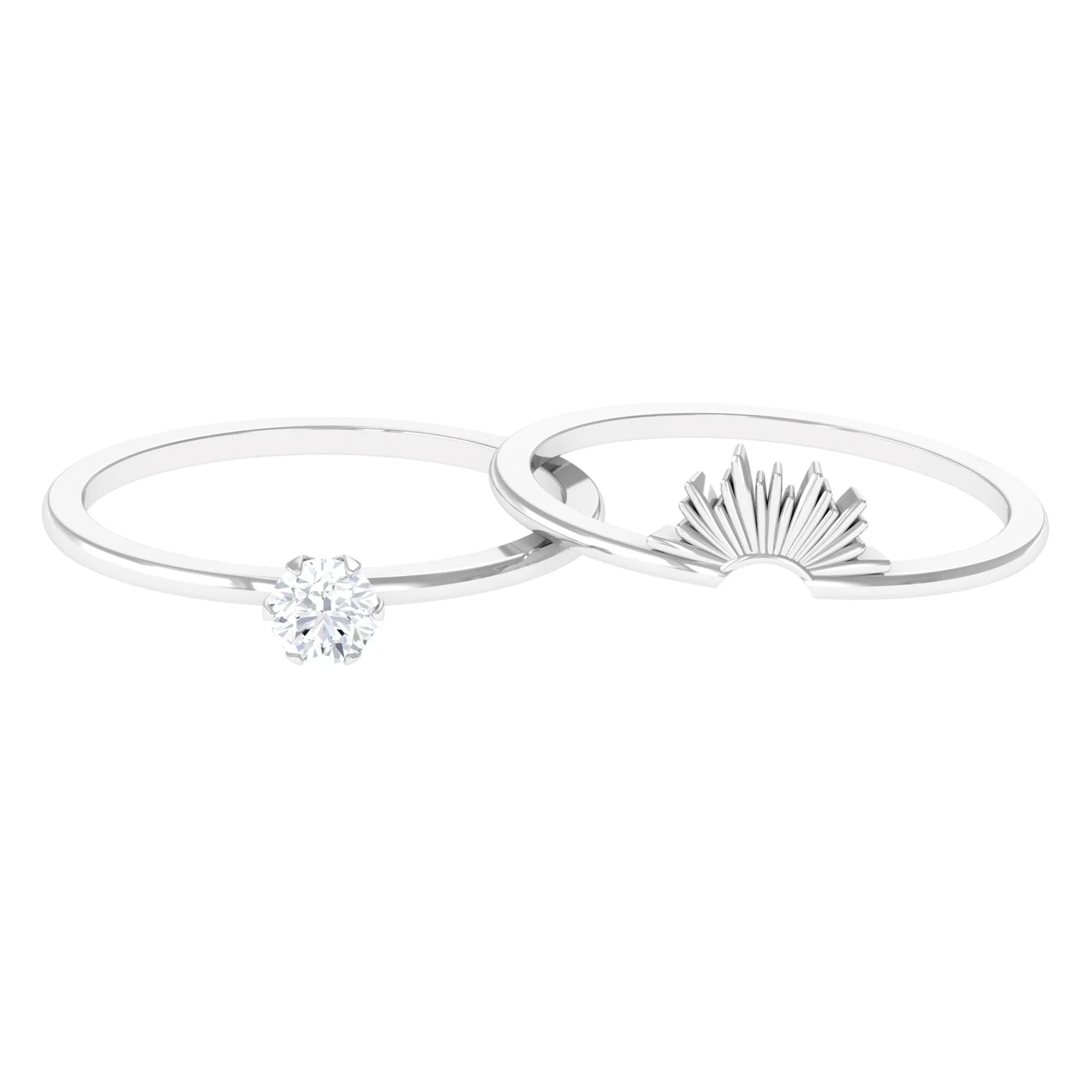 1/4 CT Moissanite Solitaire Gold Sunburst Wedding Ring Set