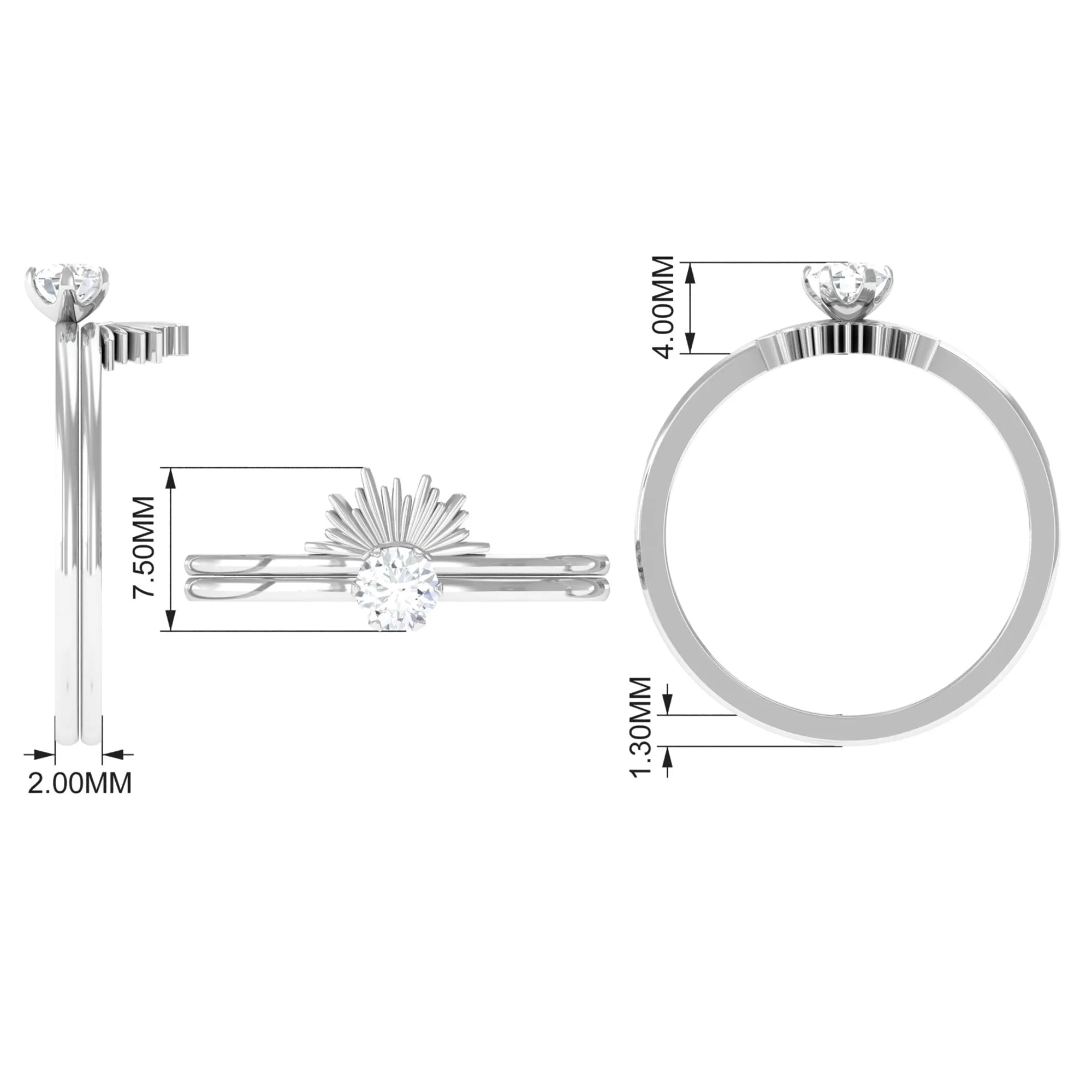 1/4 CT Moissanite Solitaire Gold Sunburst Wedding Ring Set