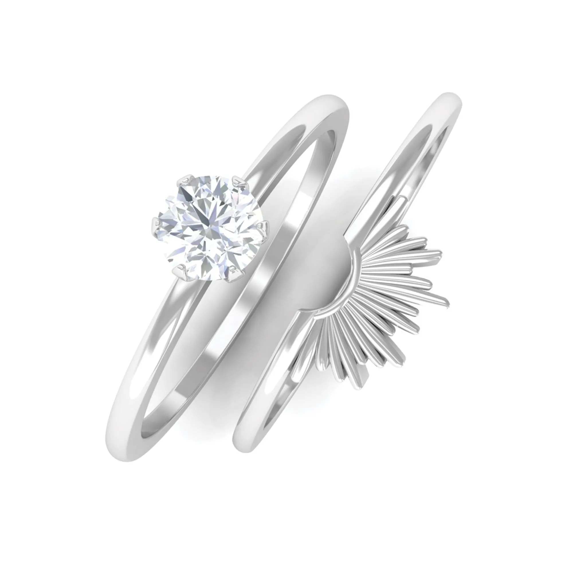 1/4 CT Moissanite Solitaire Gold Sunburst Wedding Ring Set
