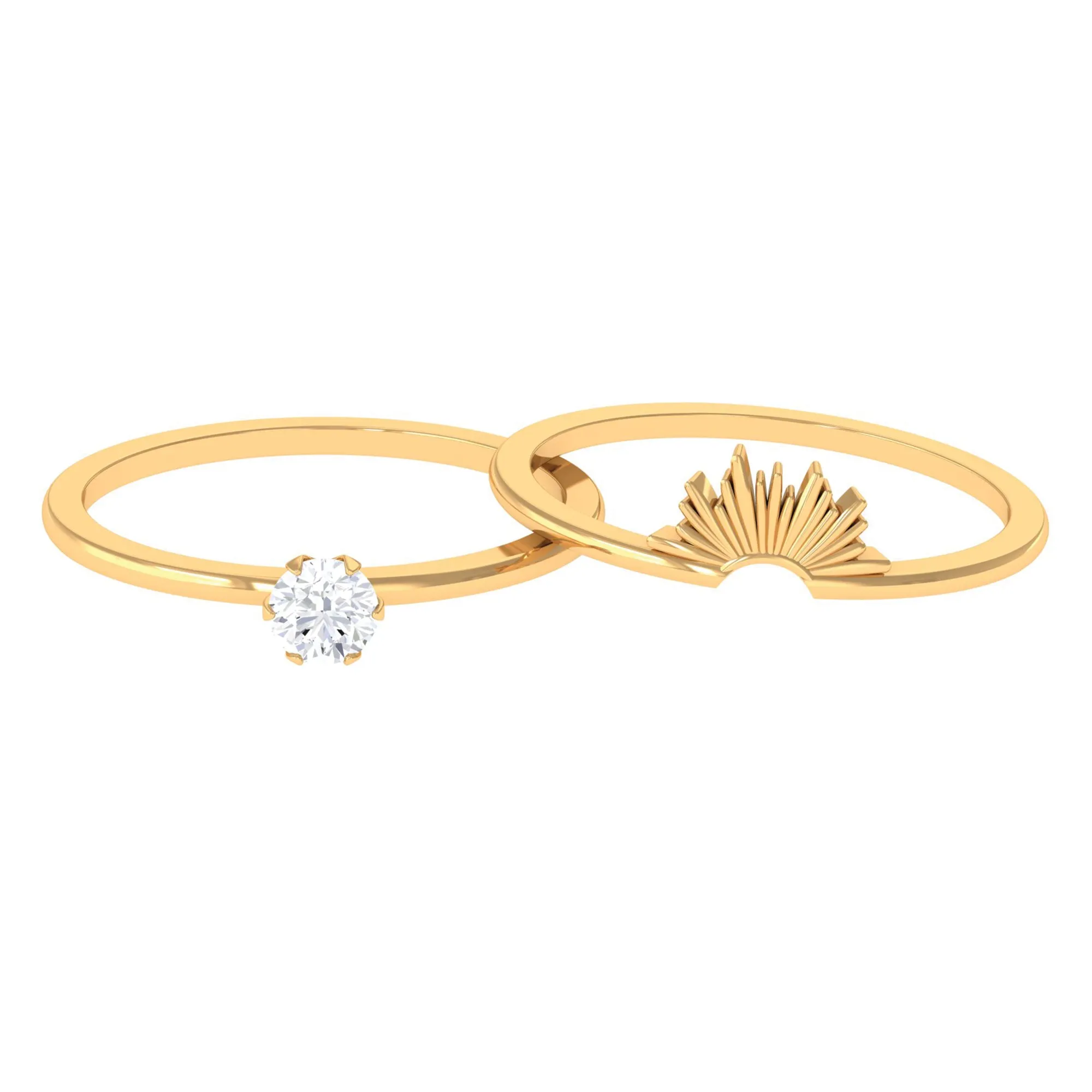 1/4 CT Moissanite Solitaire Gold Sunburst Wedding Ring Set