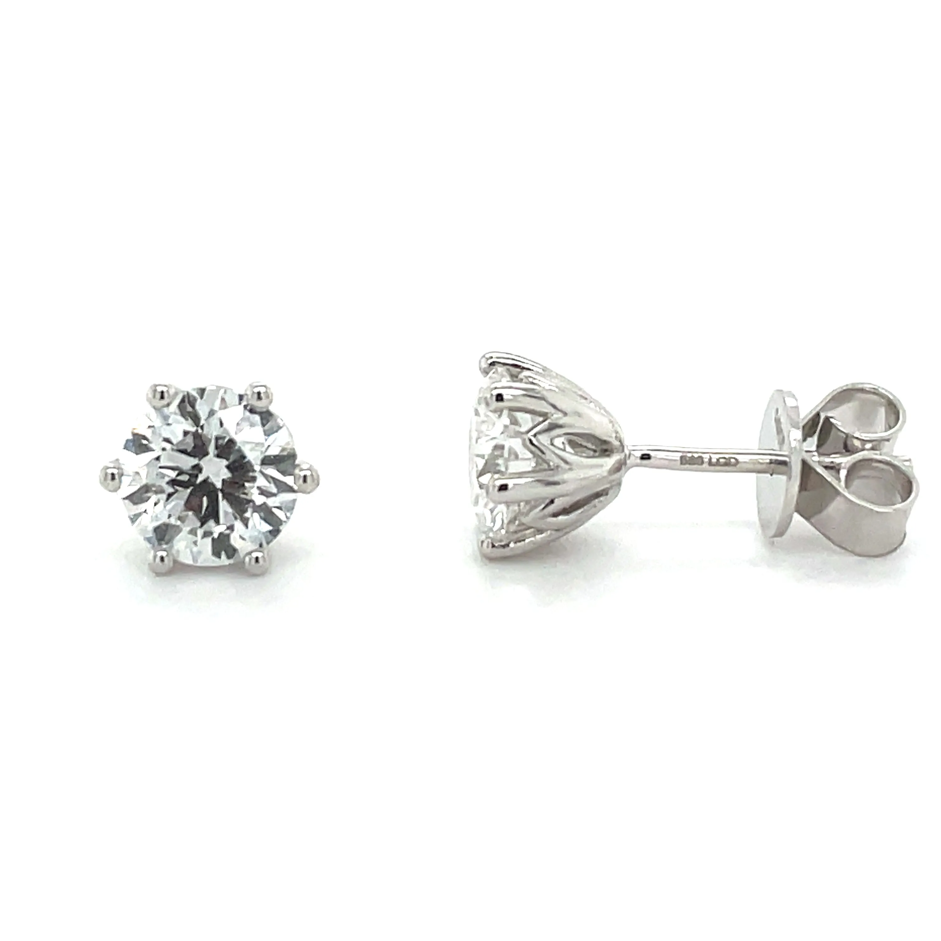 14ct White Gold Six Claw 2ct Laboratory Grown Round Diamond Earrings