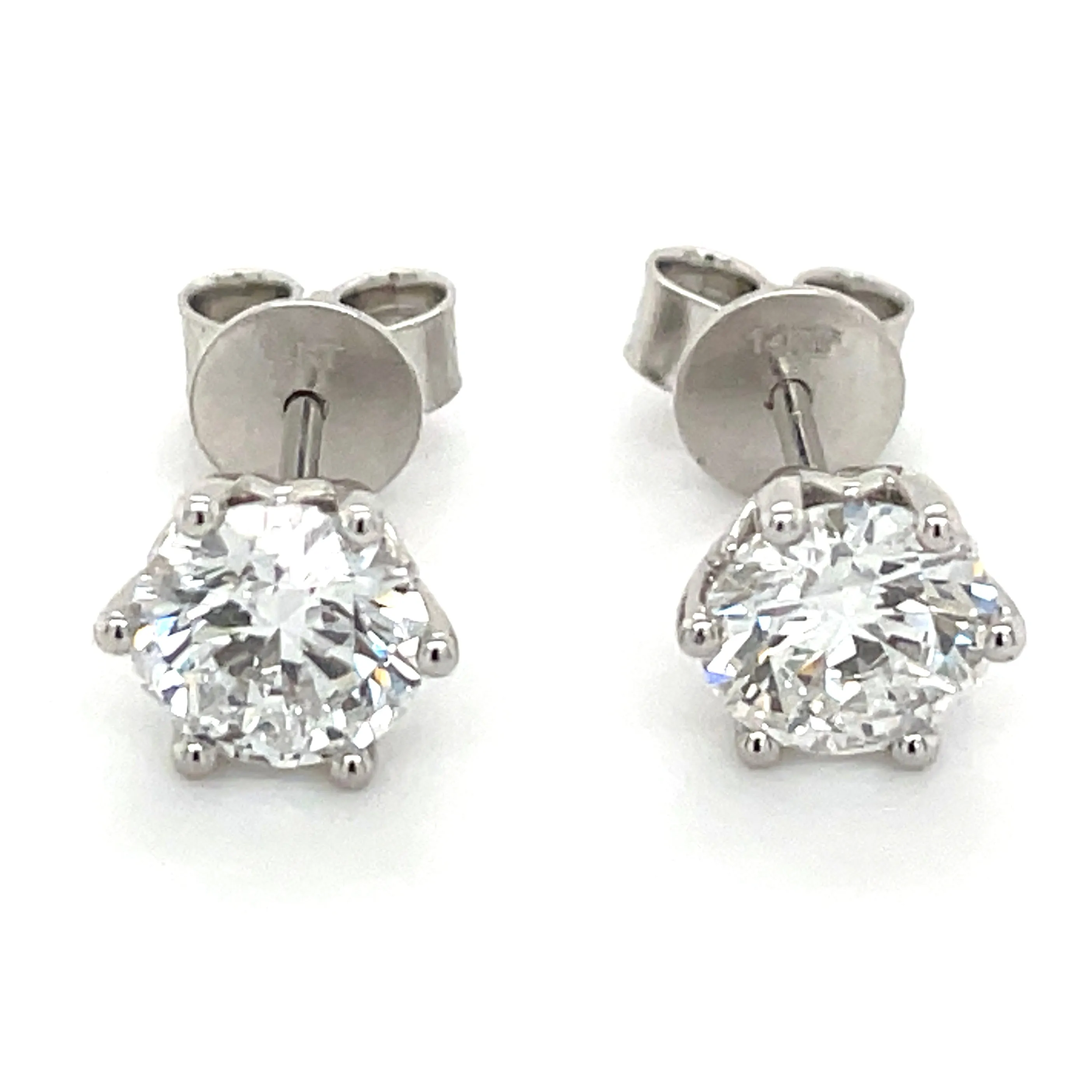 14ct White Gold Six Claw 2ct Laboratory Grown Round Diamond Earrings