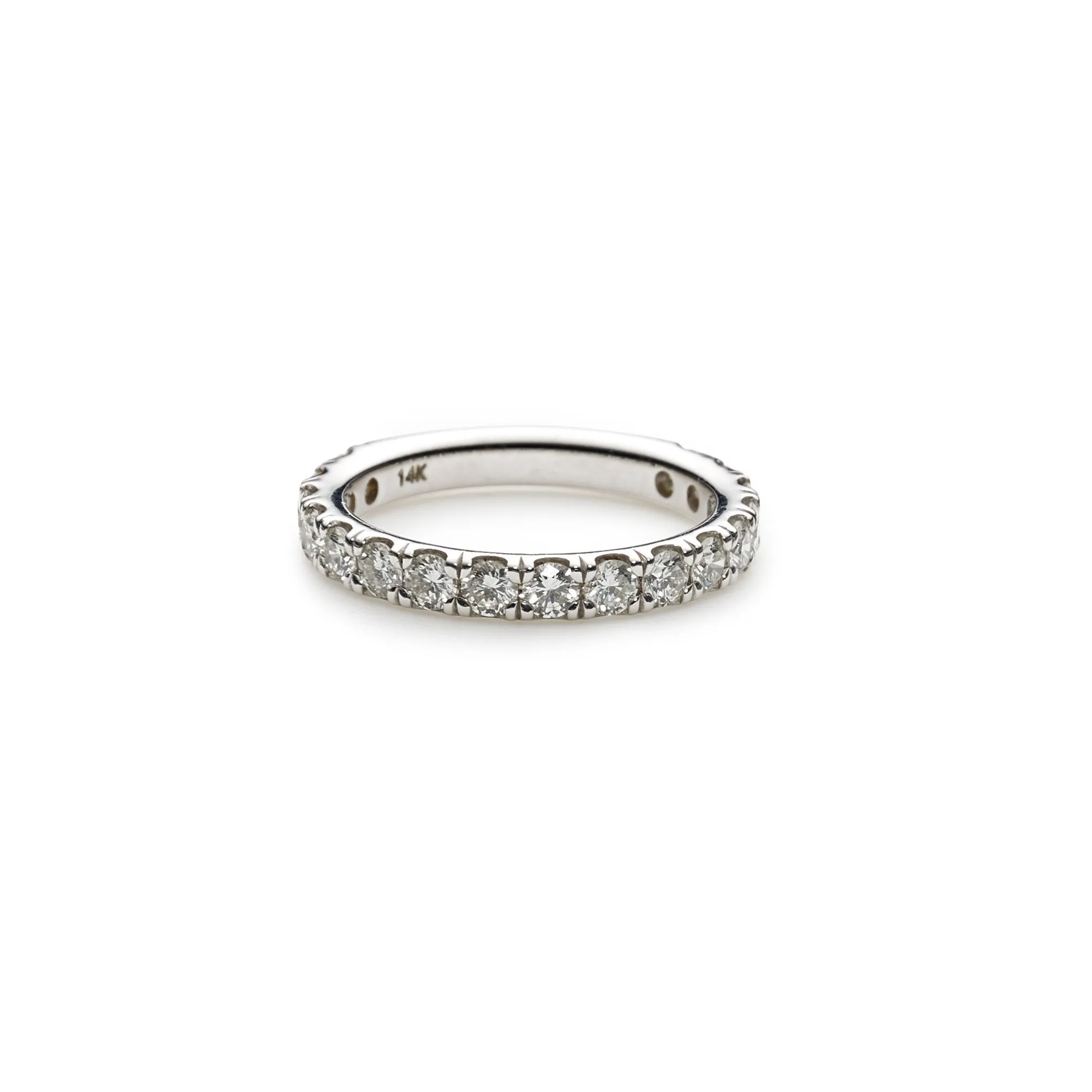 14K White Gold Diamond Wedding Band W/ 0.95ct VS-SI Diamonds & Shared Prong Setting