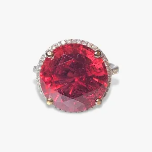 14k White Gold Round Rubellite Diamond Halo Ring