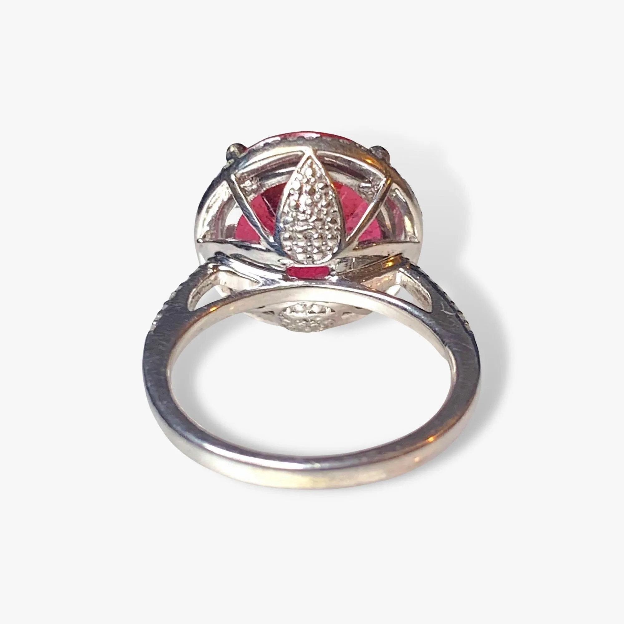 14k White Gold Round Rubellite Diamond Halo Ring