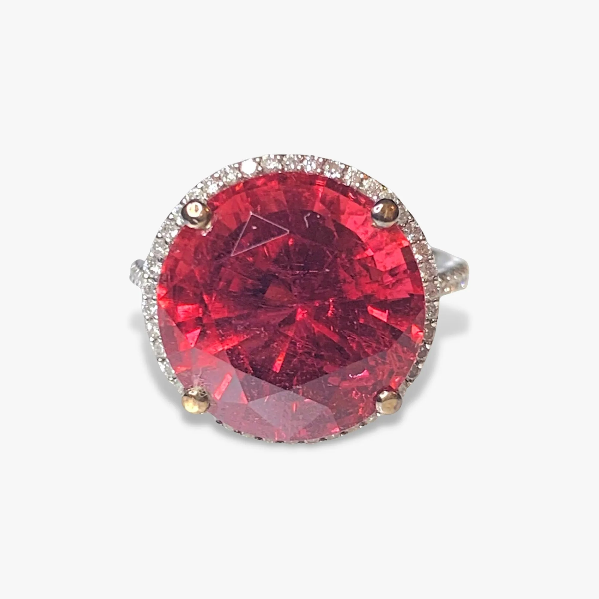 14k White Gold Round Rubellite Diamond Halo Ring