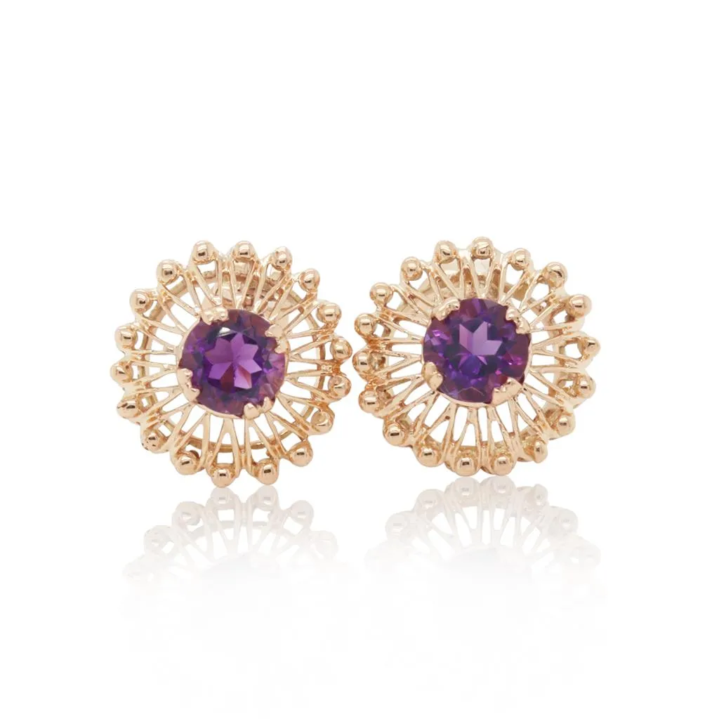 14k Yellow Gold Amethyst Clip-On Earrings