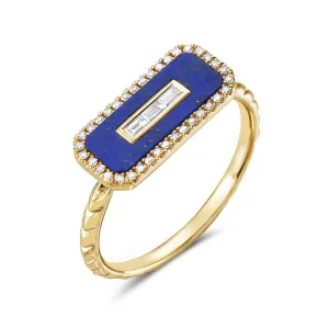14k Yellow Gold Lapis & Diamond Textured Band Ring (I8665)