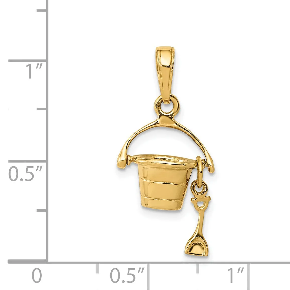 14k Yellow Gold Solid Polished Finish 3-Dimensional Beach Pail with Shovel Charm Pendant