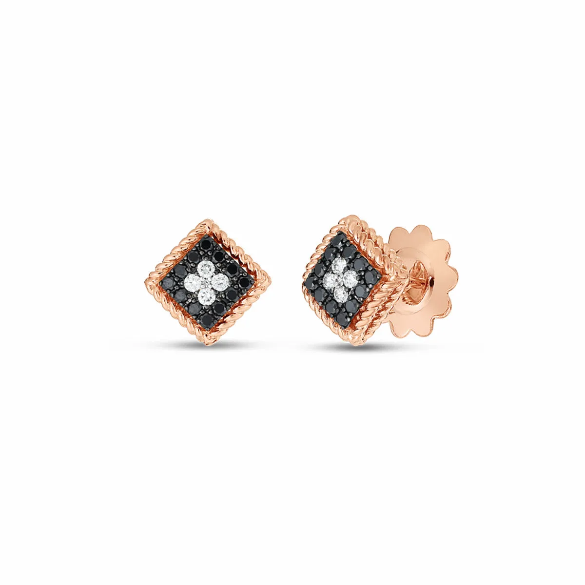 18K Rose Palazzo Ducale Black and White Diamond Stud Earrings
