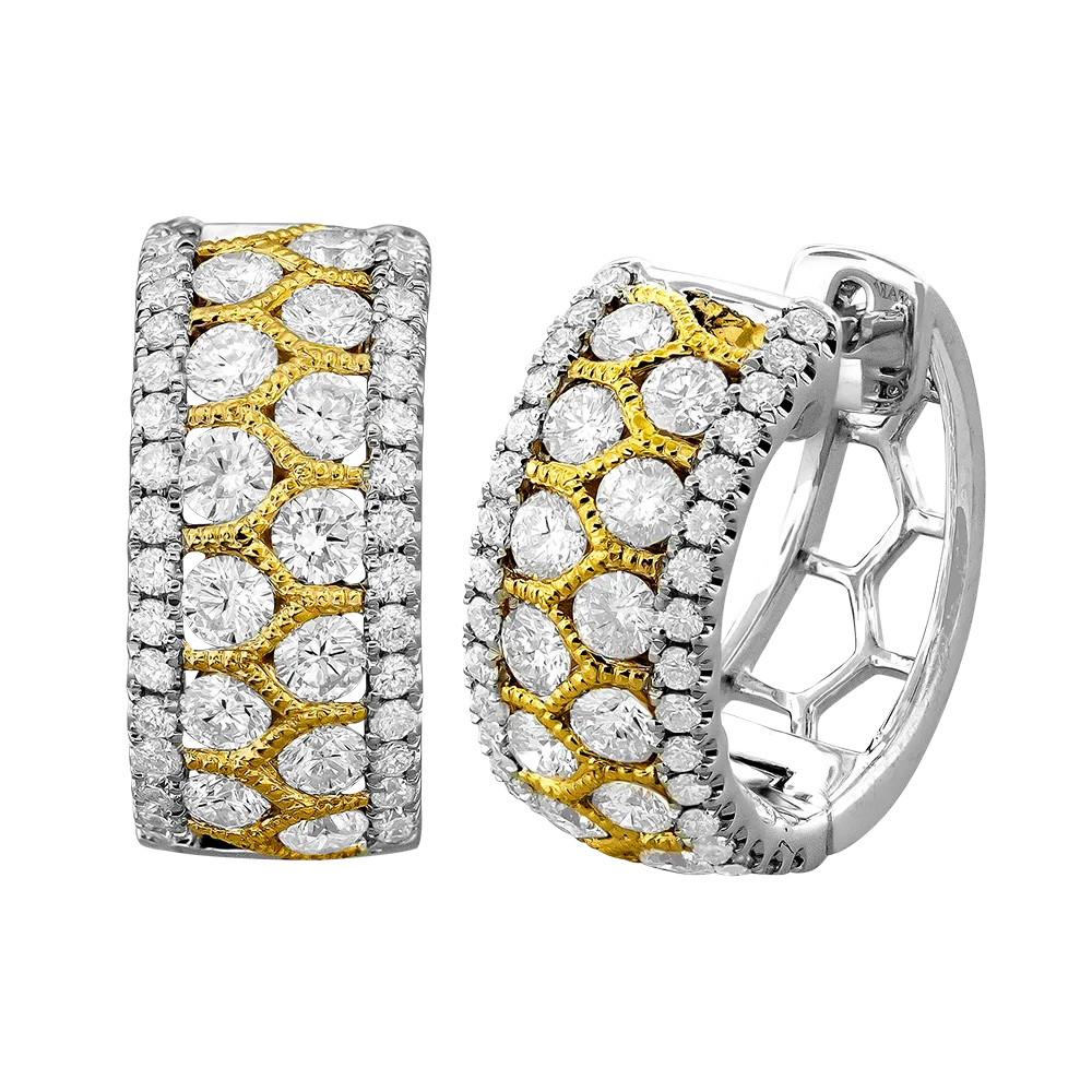 18K Yellow & White Natural Diamond Huggie Earrings