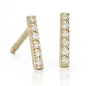 18k Yellow Gold Diamond Bar Stud Earrings
