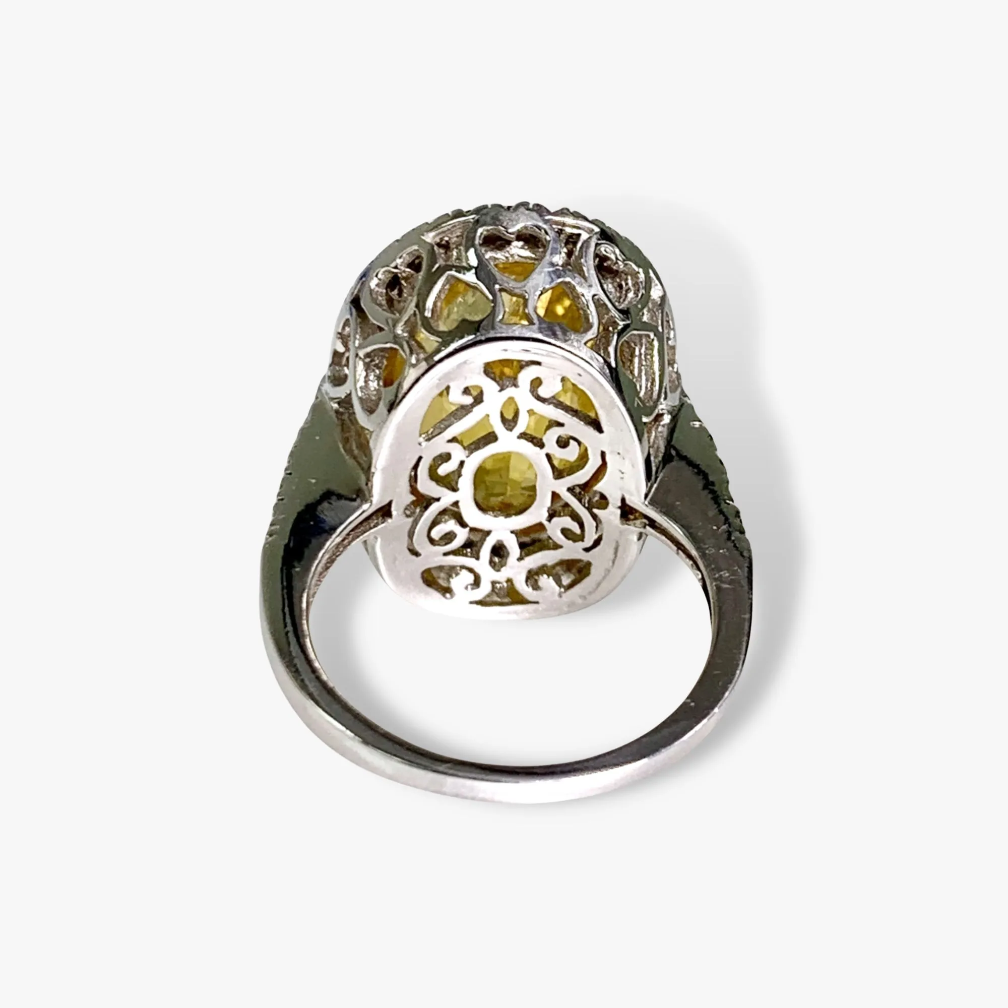 18k Yellow Gold Oval Cut Yellow Sapphire Diamond Halo Cocktail Ring