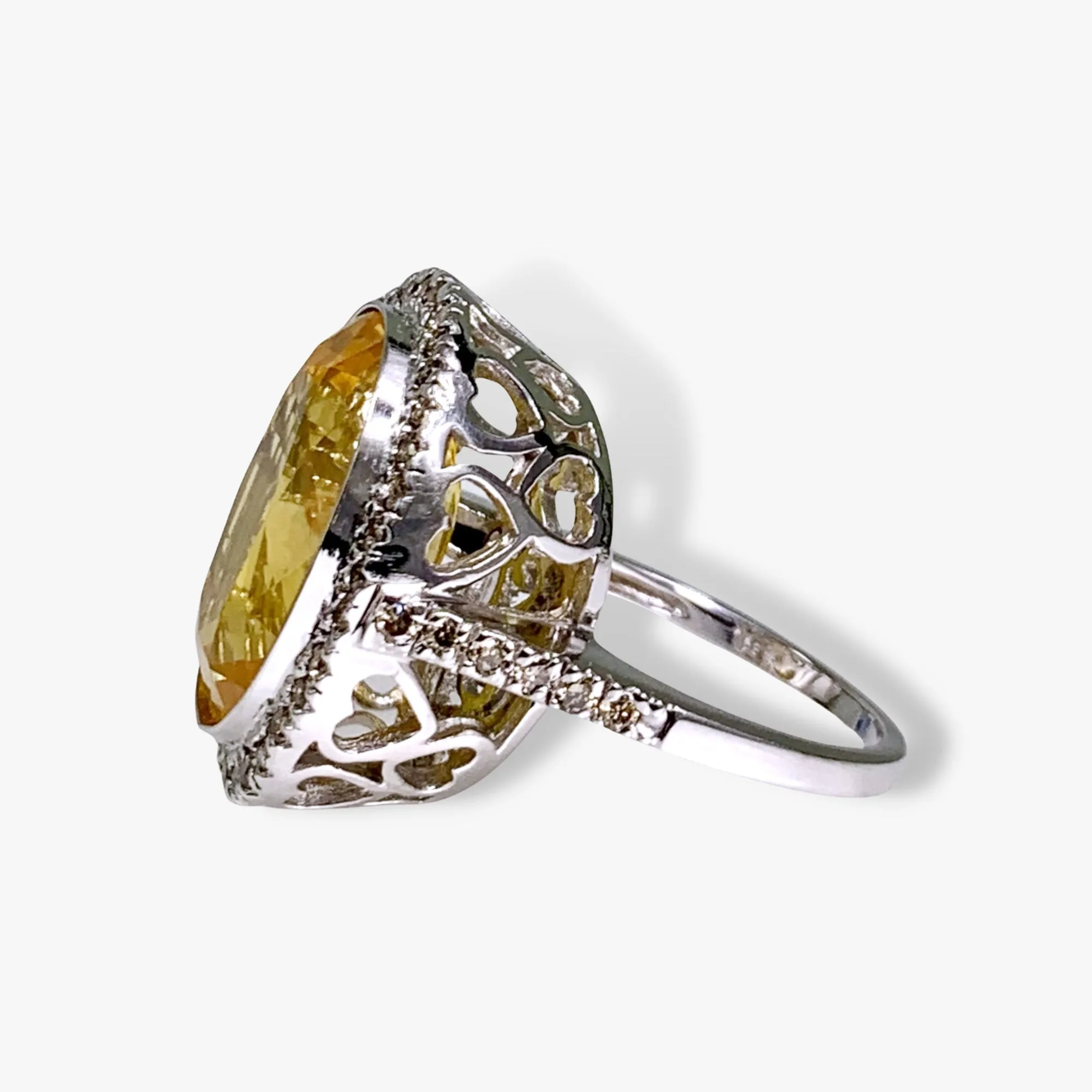 18k Yellow Gold Oval Cut Yellow Sapphire Diamond Halo Cocktail Ring
