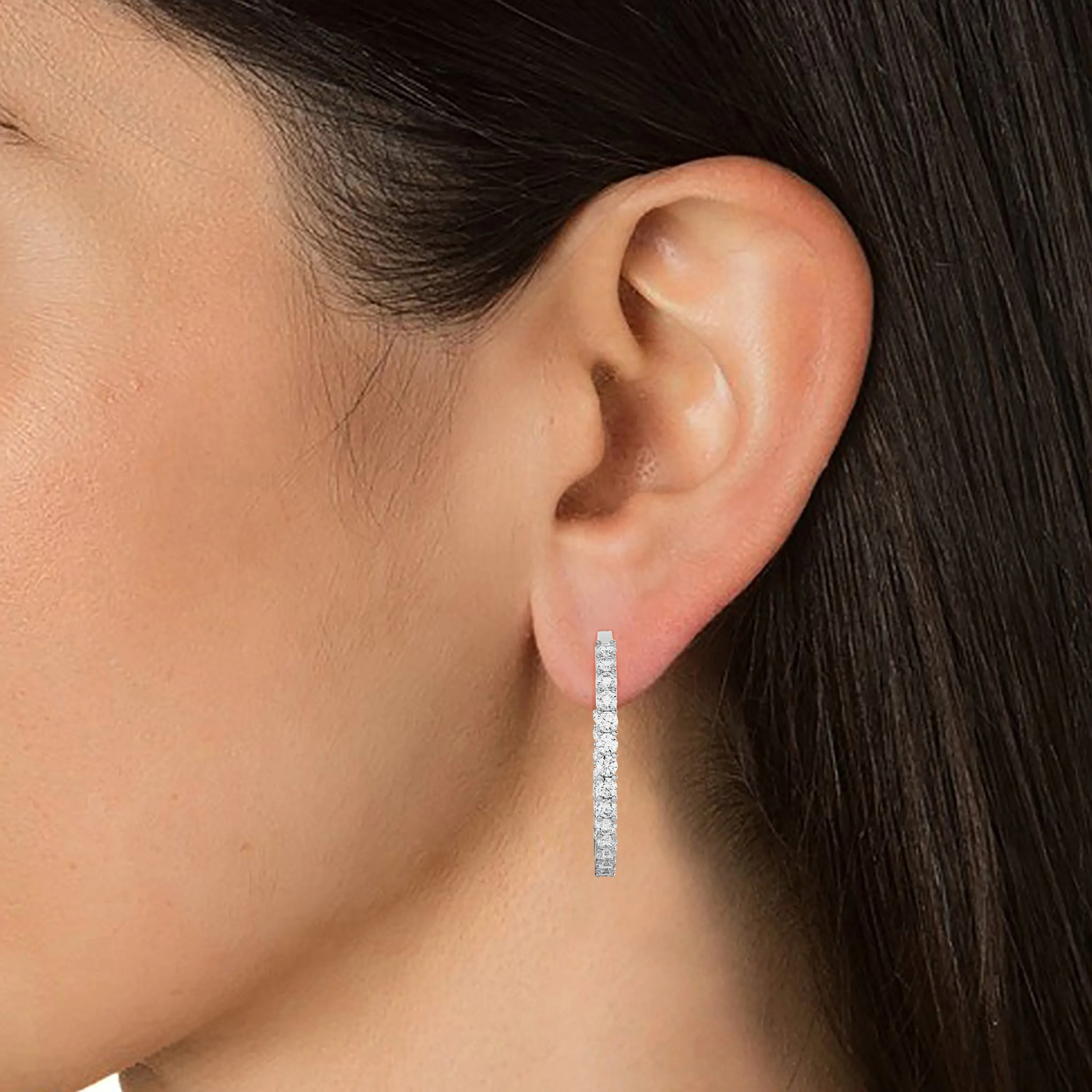 2 1/2 ctw Round Lab Grown Diamond Inside Out Hoop Earrings