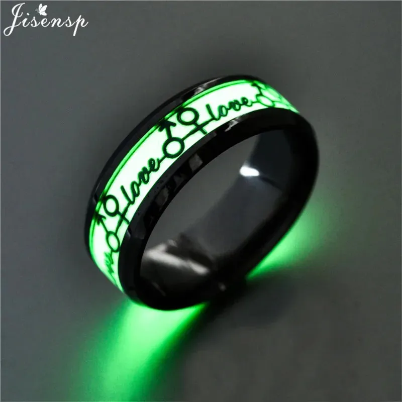 2023 Stainless Steel Glowing In Dark Heart Finger Rings for Men Women Punk Music Dragon Luminous Ring Couple Jewelry Anel