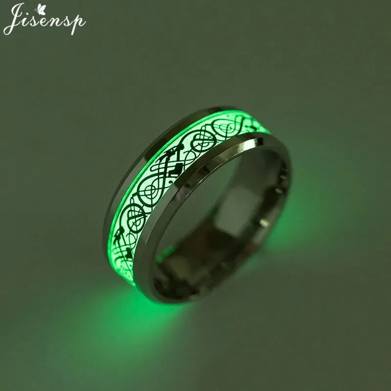 2023 Stainless Steel Glowing In Dark Heart Finger Rings for Men Women Punk Music Dragon Luminous Ring Couple Jewelry Anel