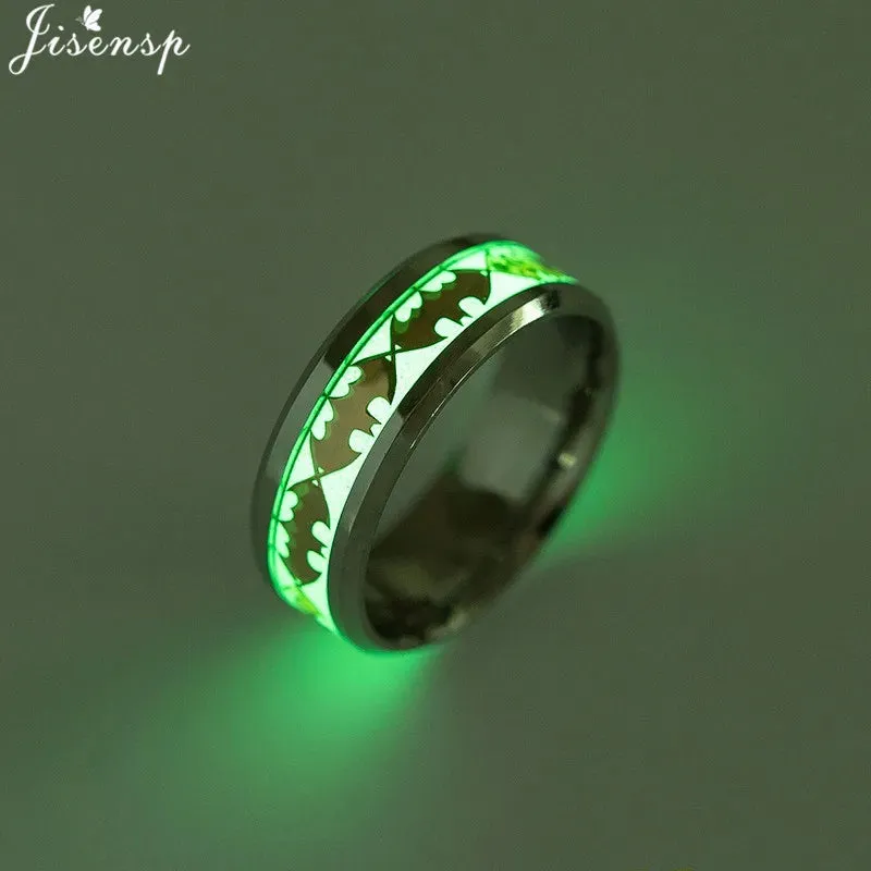 2023 Stainless Steel Glowing In Dark Heart Finger Rings for Men Women Punk Music Dragon Luminous Ring Couple Jewelry Anel