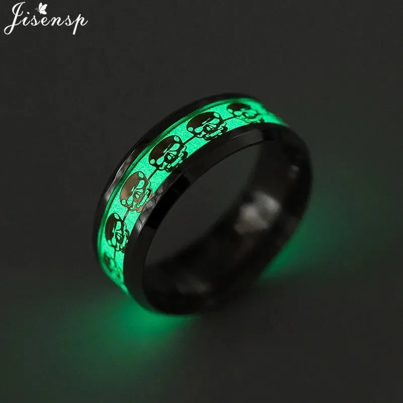 2023 Stainless Steel Glowing In Dark Heart Finger Rings for Men Women Punk Music Dragon Luminous Ring Couple Jewelry Anel