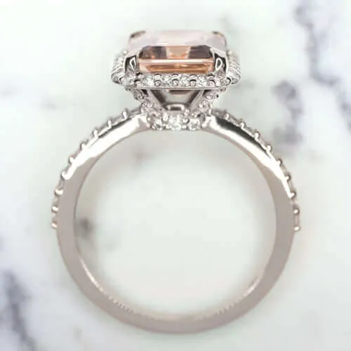 2.7 EMERALD CUT PEACH PINK MORGANITE 0.6 DIAMOND ENGAGEMENT RING HALO WHITE GOLD