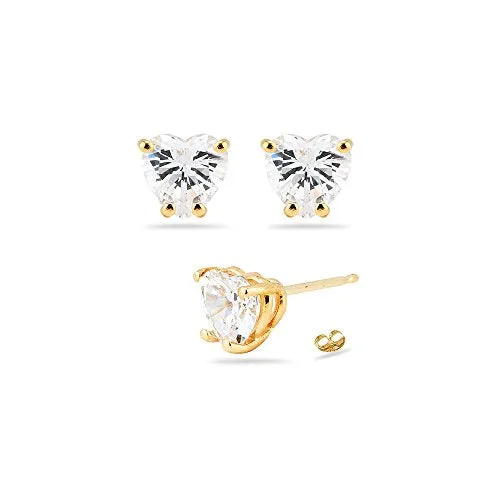 2.80 Cts of 6 mm AA Heart Cut Cubic Zirconia Stud Earrings in 14K Yellow Gold