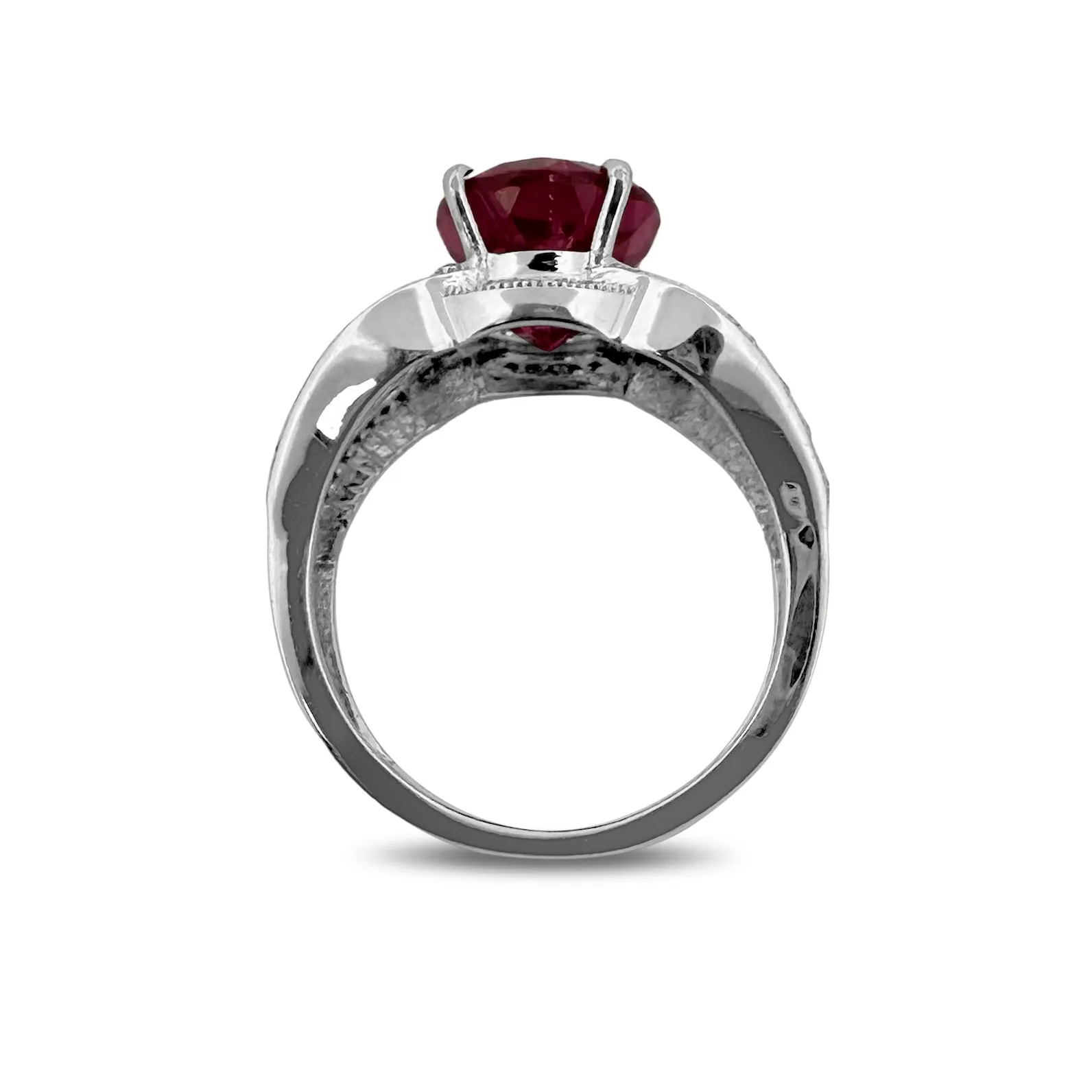 3.75cts Oval Rubellite Tourmaline and Diamond Cocktail Ring in 10k White Gold