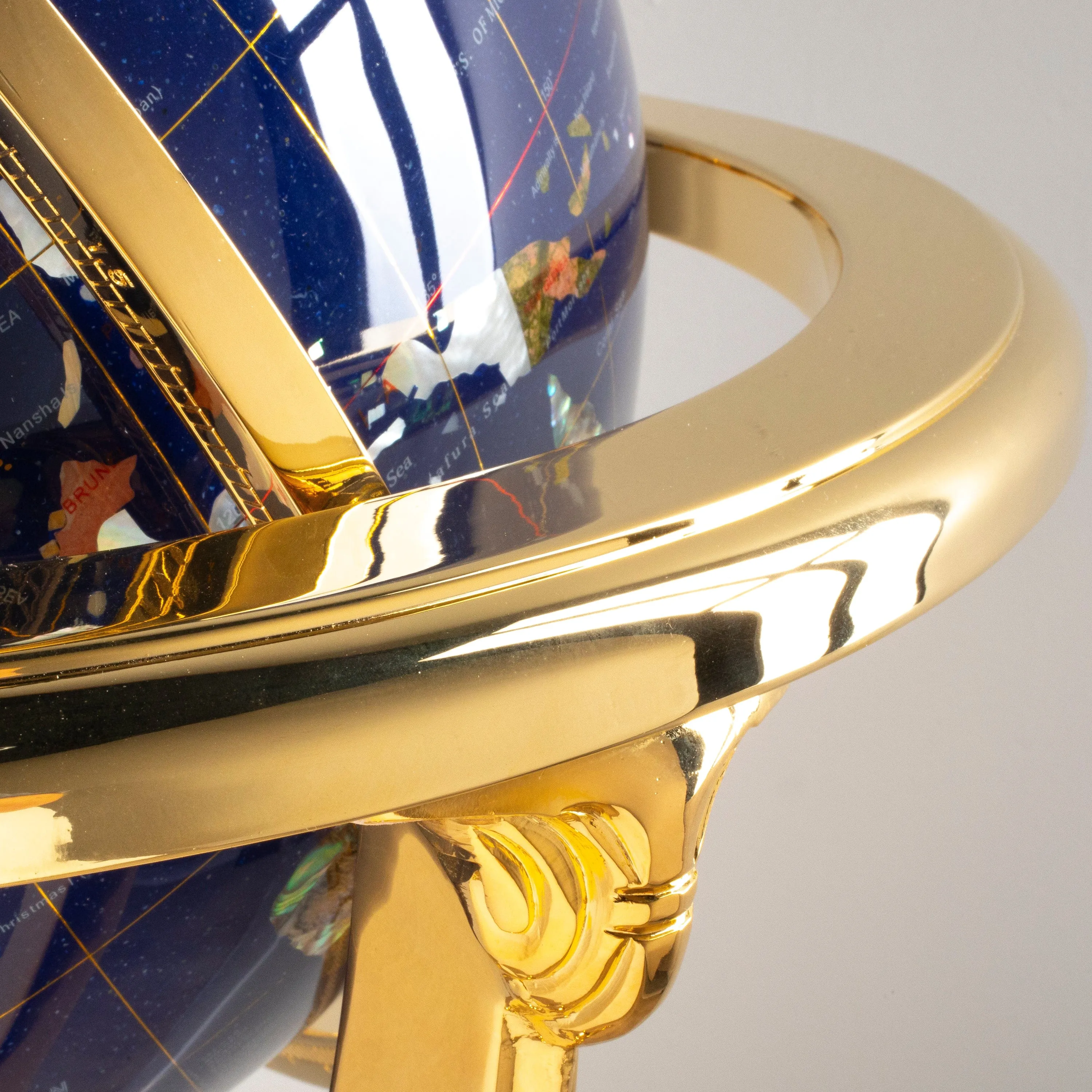 49" Tall Gemstone Globe with 13" Lapis Ocean on 24k Gold Plated Navigator 4-Leg Stand