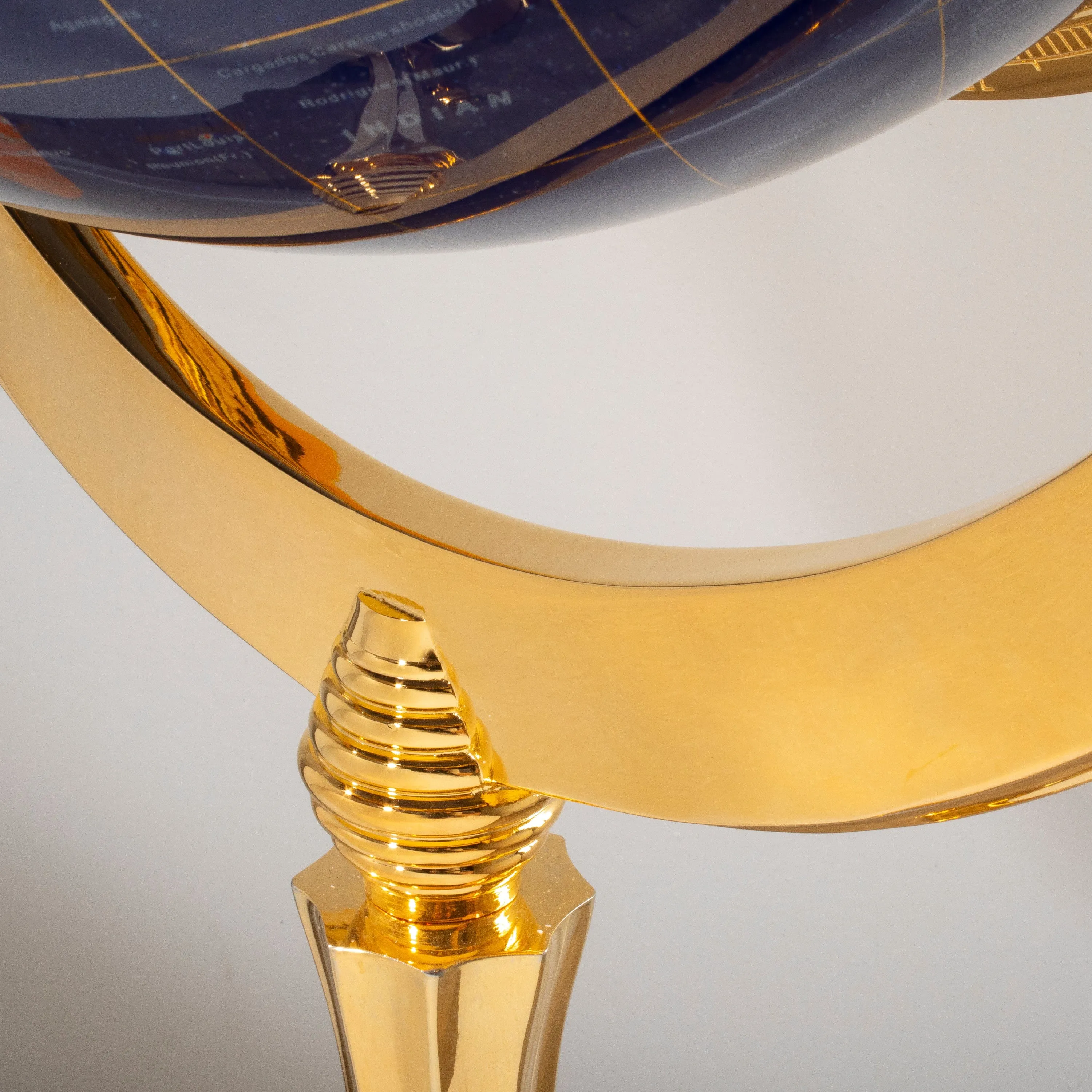 49" Tall Gemstone Globe with 13" Lapis Ocean on 24k Gold Plated Navigator 4-Leg Stand
