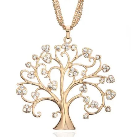 54MM Big Tree Of Life Pendant Necklaces Drilling CZ Zircon Multi Layers Chains Long Necklace Jewelry Gifts For Her