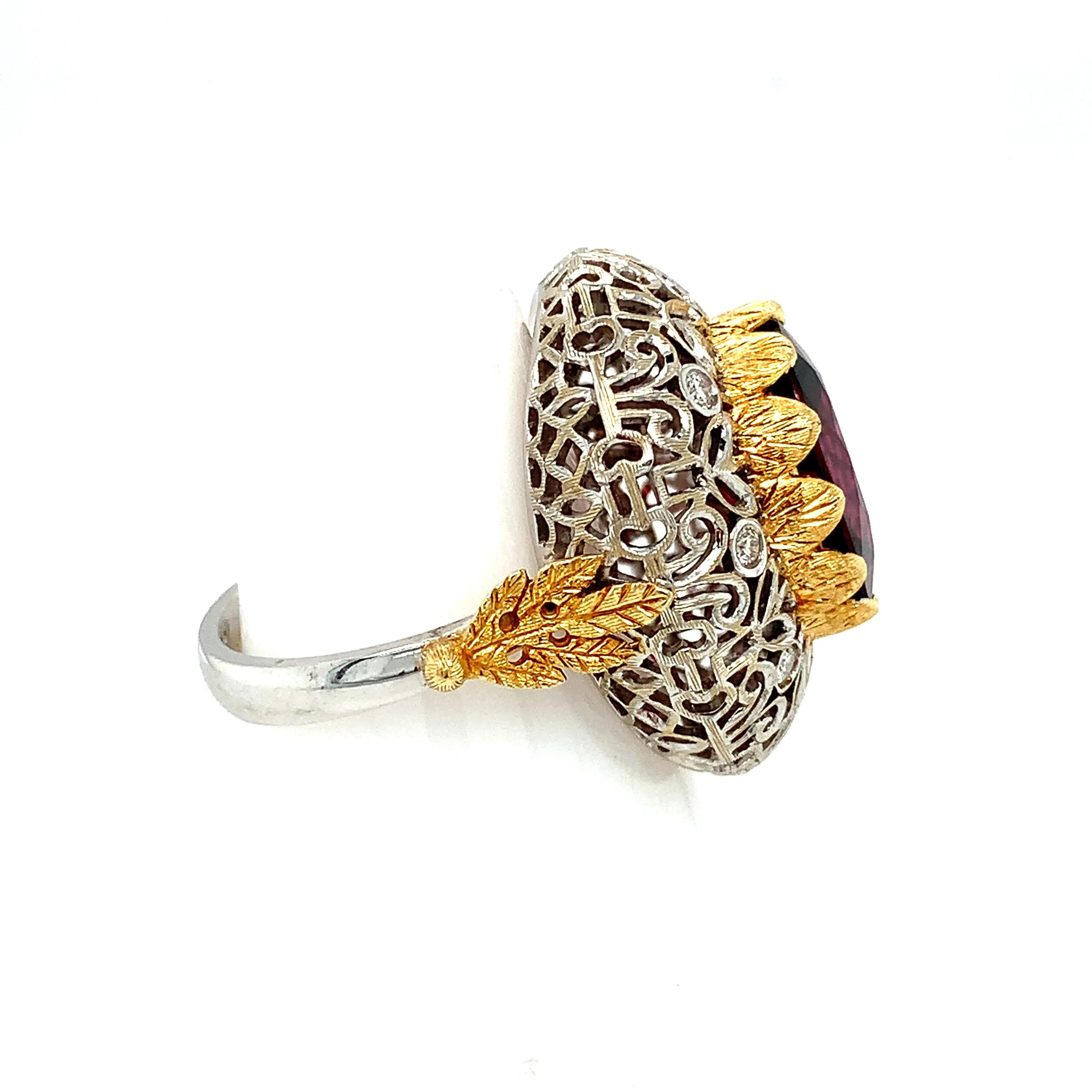 8.86 Carat Rhodolite Garnet and Diamond White and Yellow Gold Cocktail Ring