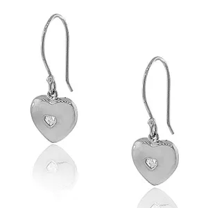 925 Sterling Silver Love Heart White CZ Womens Dangle Earrings