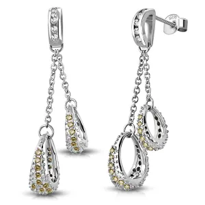 925 Sterling Silver White Clear CZ Dangle Drop Earrings