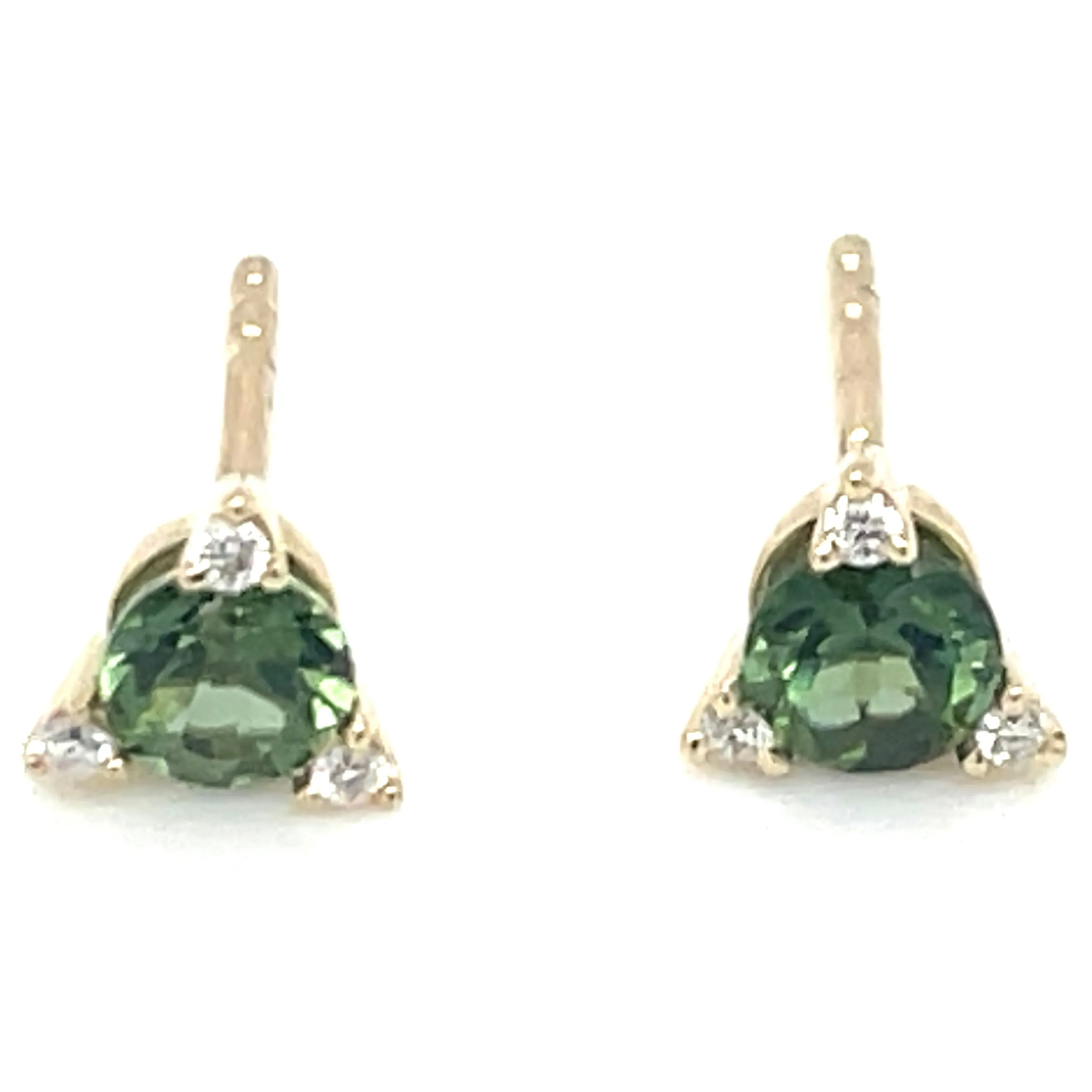 9ct Yellow Gold Earth Grown 0.52ct Green Tourmaline And 0.042ct Diamond Stud Earrings