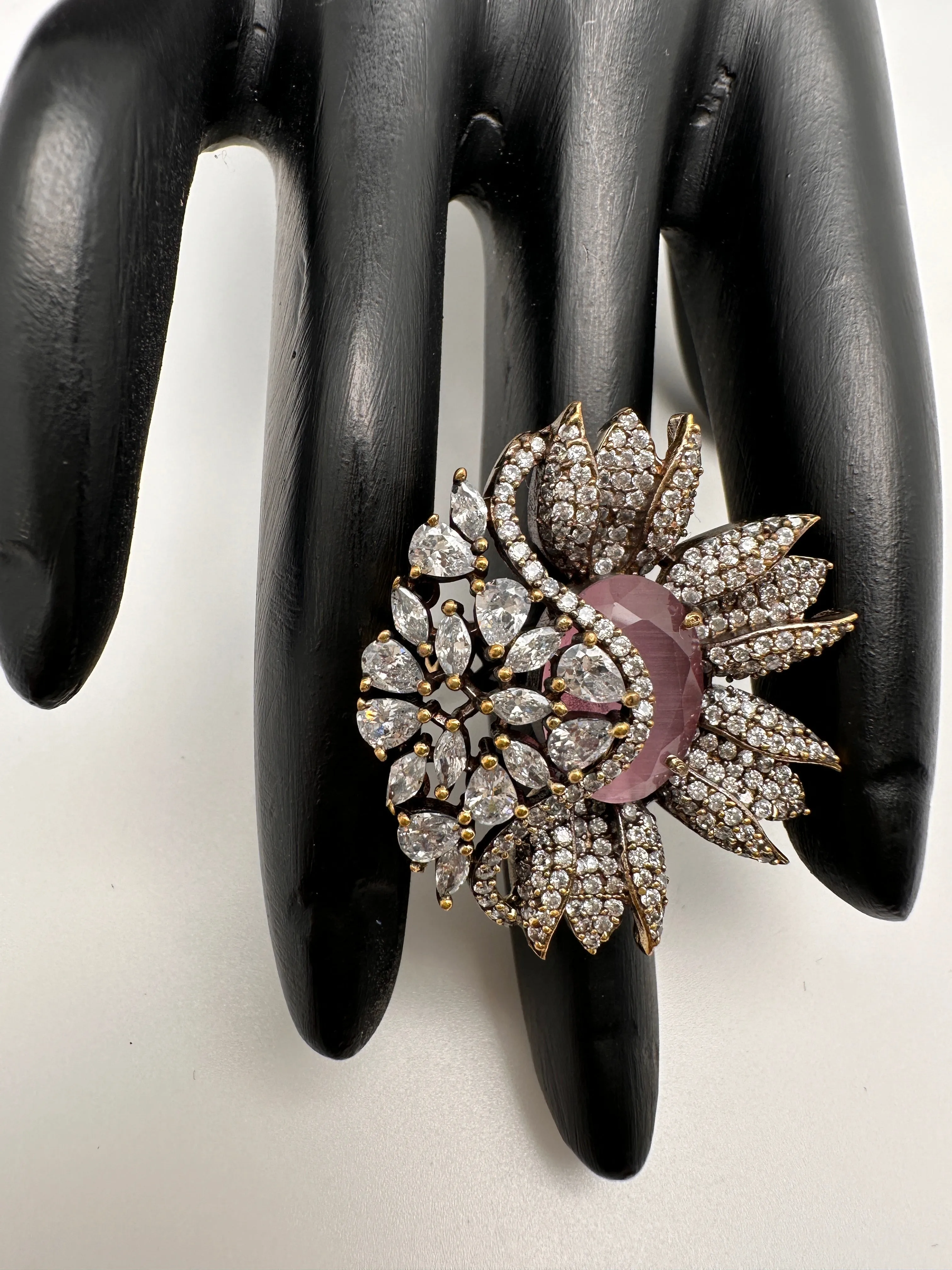 AD Victorian Adjustable Color Stone Cocktail lRing