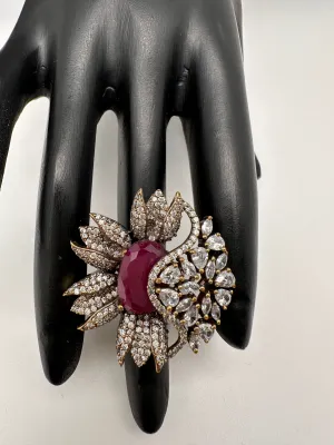 AD Victorian Adjustable Color Stone Cocktail lRing