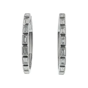 Baguette Diamond Milgrain Hoop Earrings