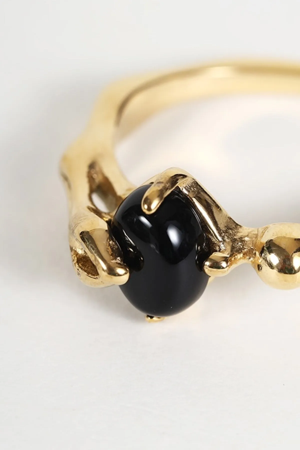 Black Stone Gold Ring - Size 8