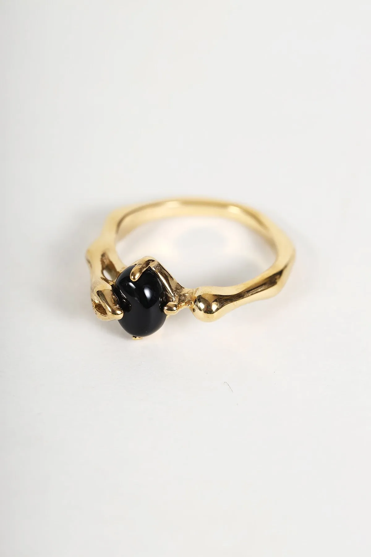 Black Stone Gold Ring - Size 8