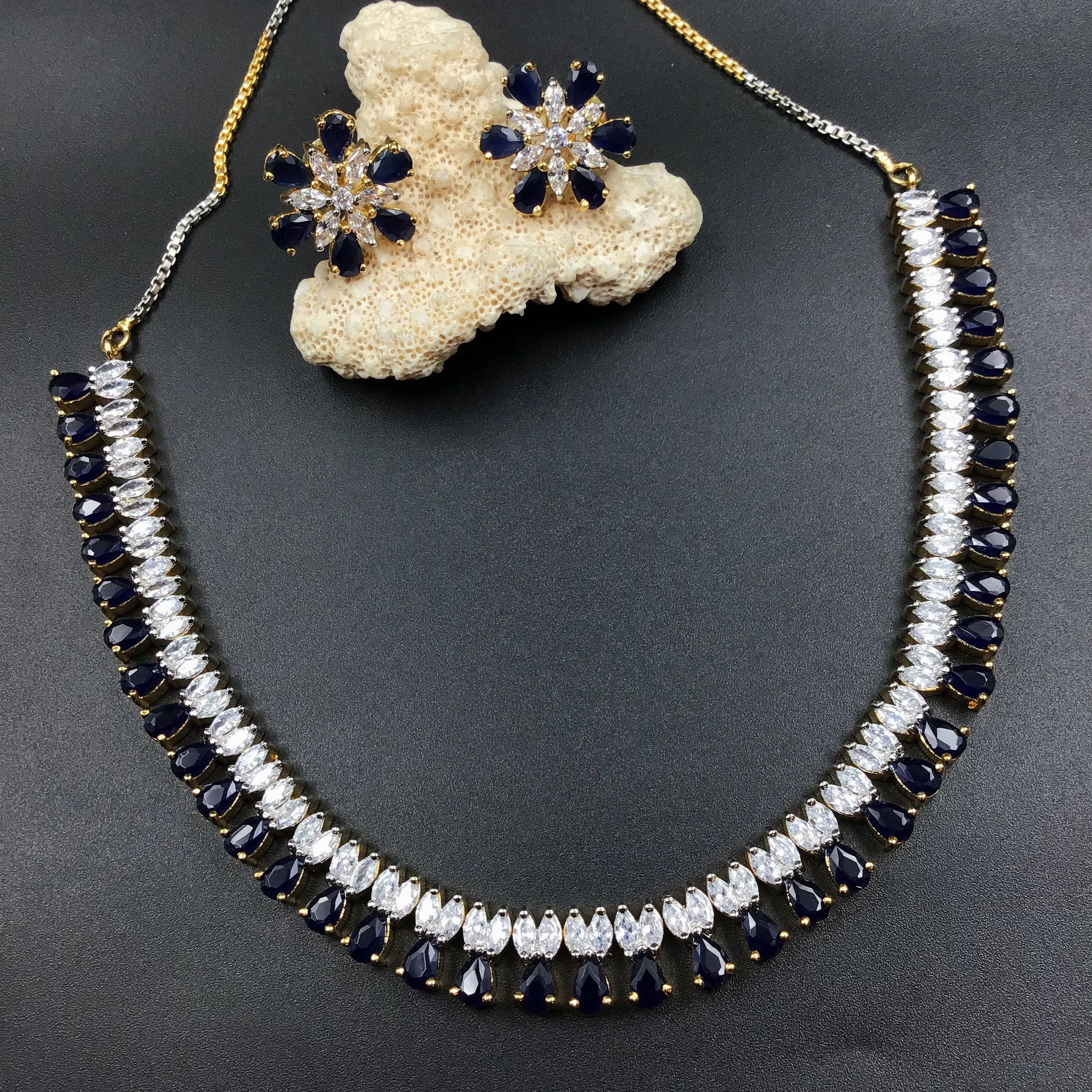 Blue Zircon/AD Necklace Set 11323-7325