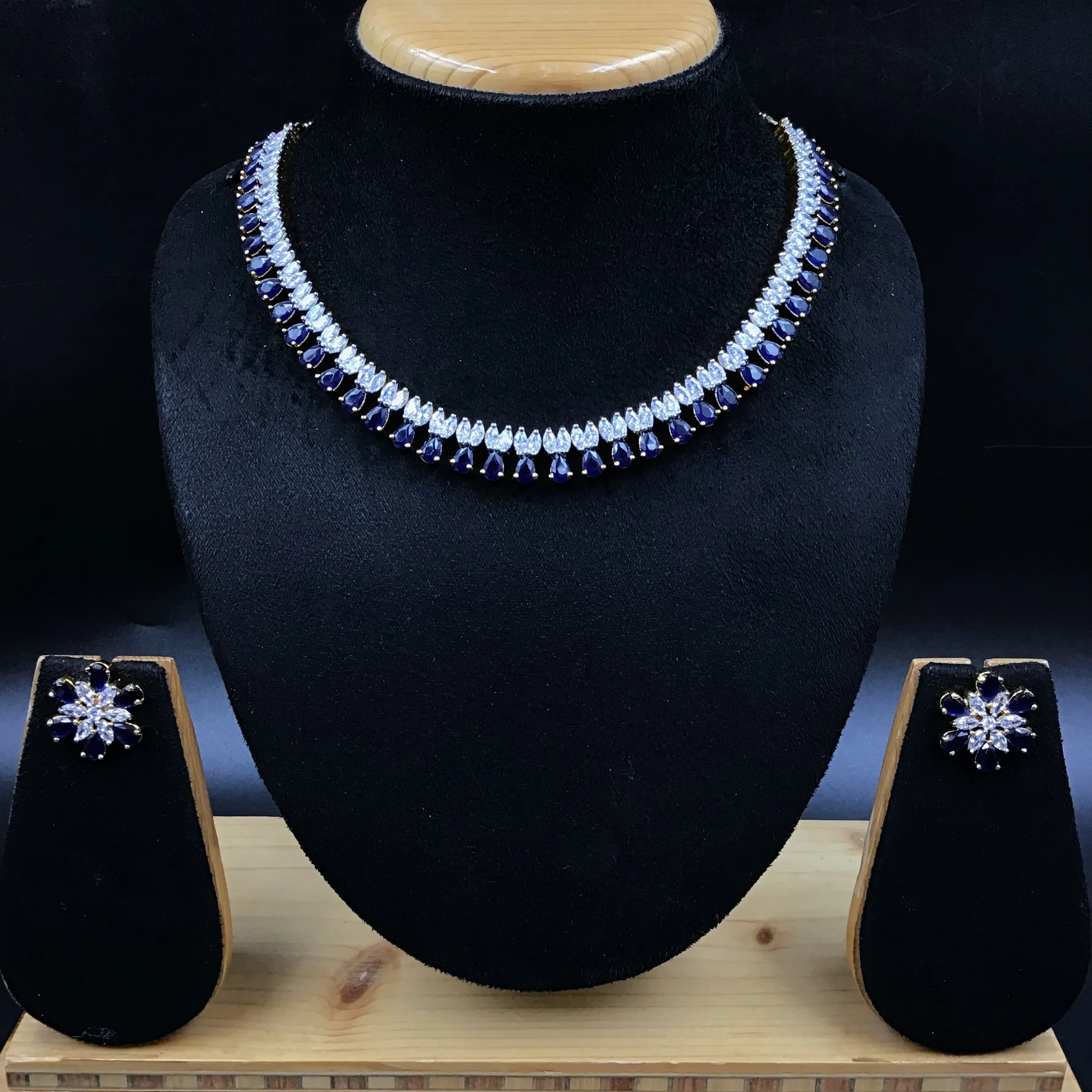 Blue Zircon/AD Necklace Set 11323-7325