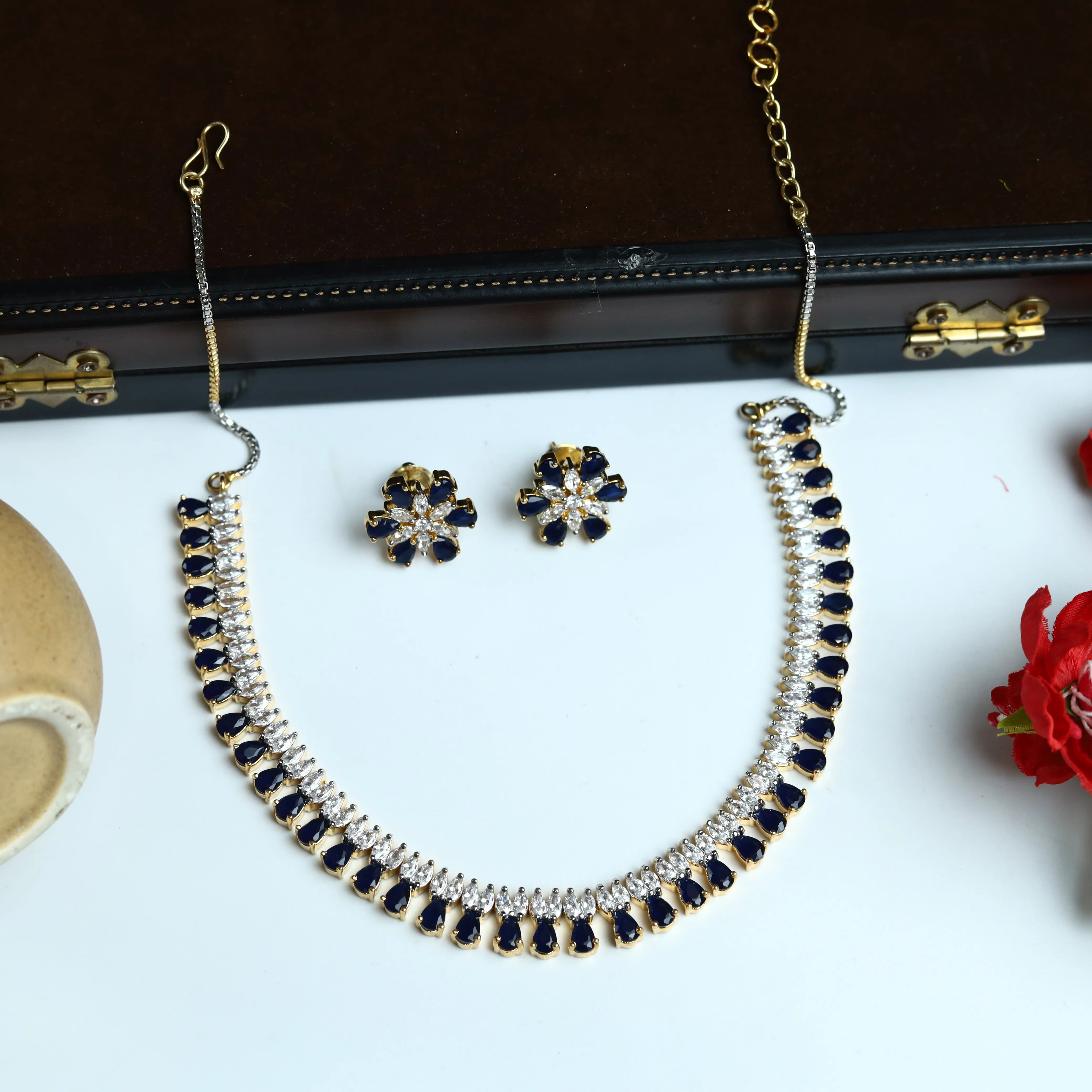 Blue Zircon/AD Necklace Set 11323-7325