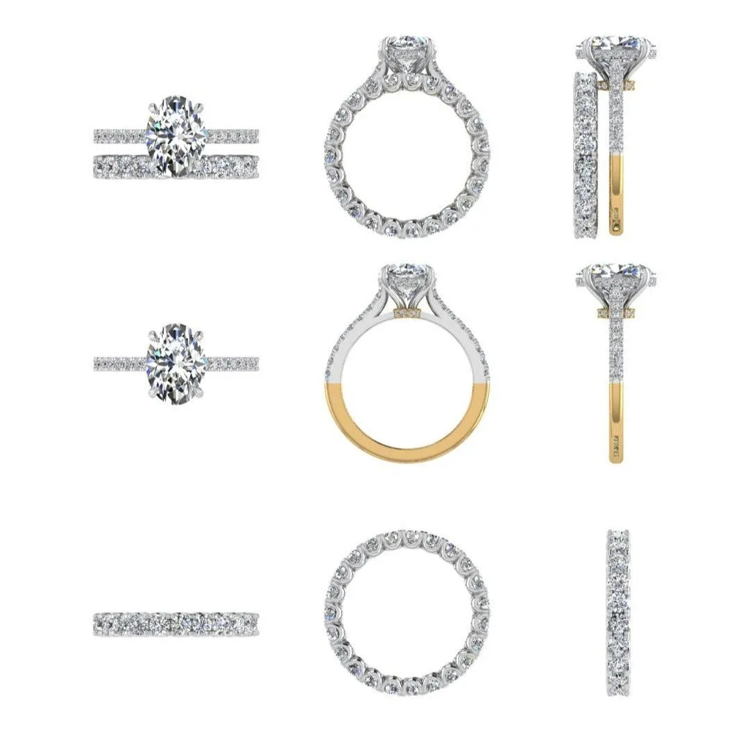 Bridal Set Solitaire Ring and Diamond Wedding Band in 14k 2-Tone Gold