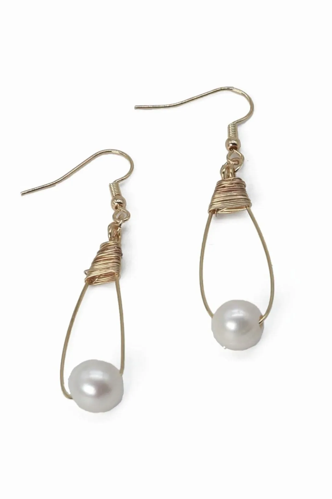 CE3186 Wire Wrapped Dangle Pearl Earrings