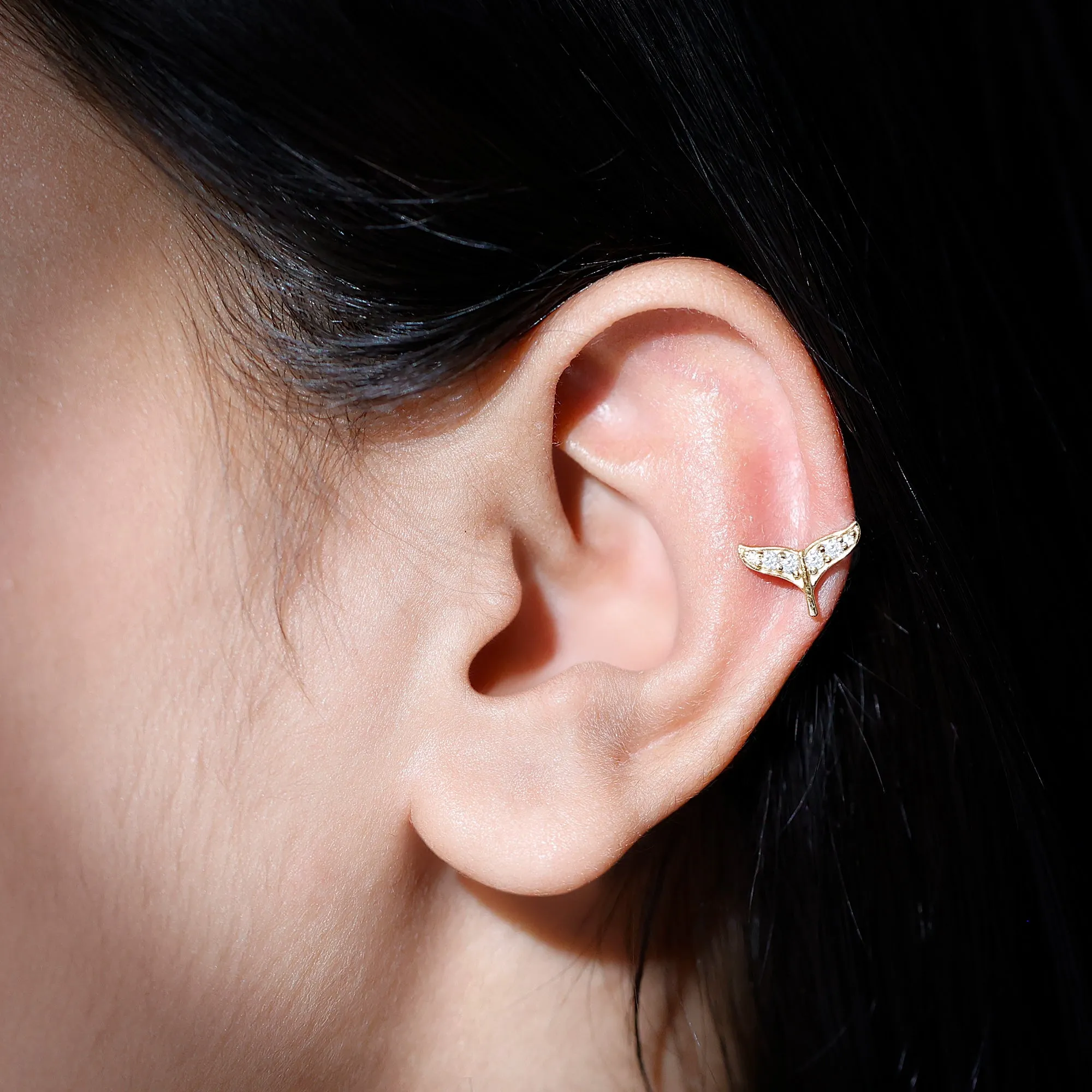 Certified Diamond Dolphin Tail Helix Earring
