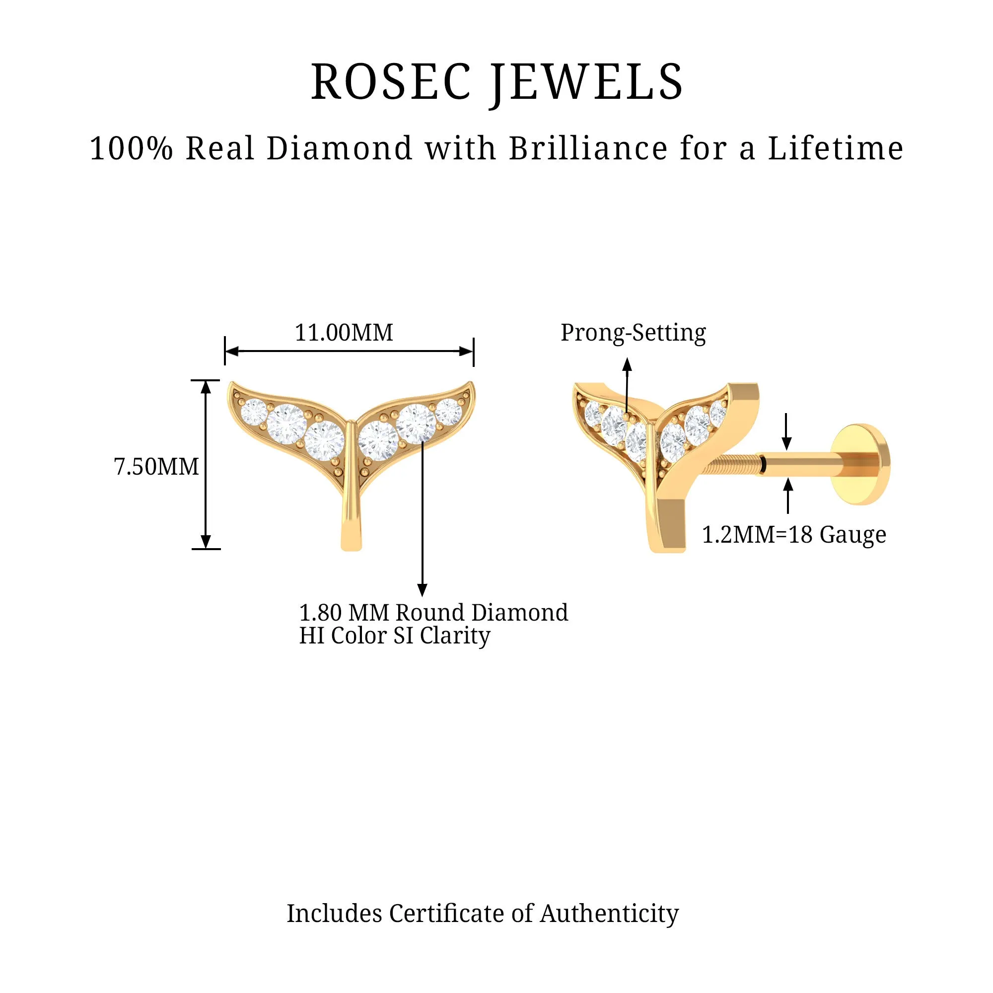 Certified Diamond Dolphin Tail Helix Earring