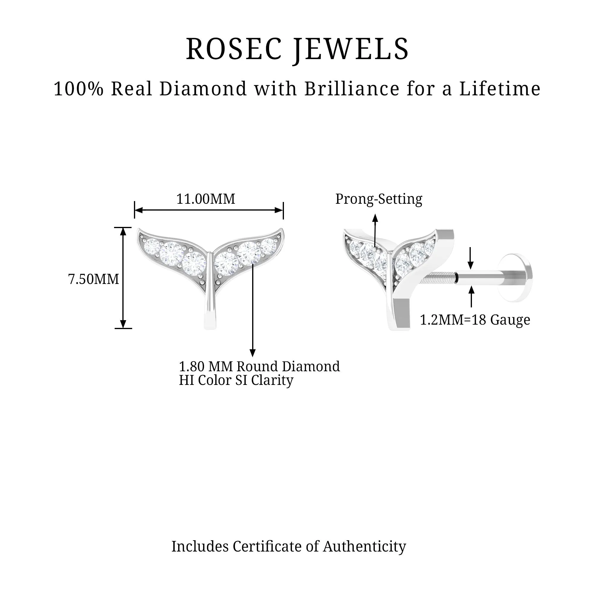 Certified Diamond Dolphin Tail Helix Earring